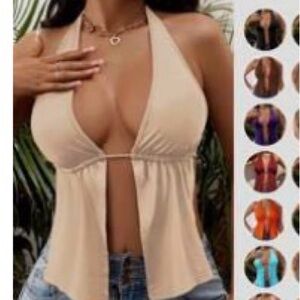 SHEIN Beige Halter Crop Top